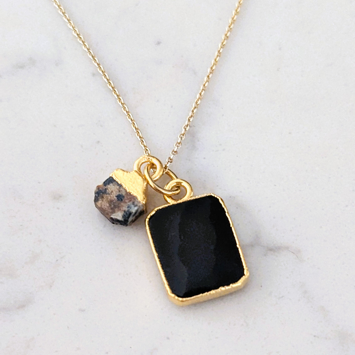 black onyx and dalmatian jasper pendant necklace