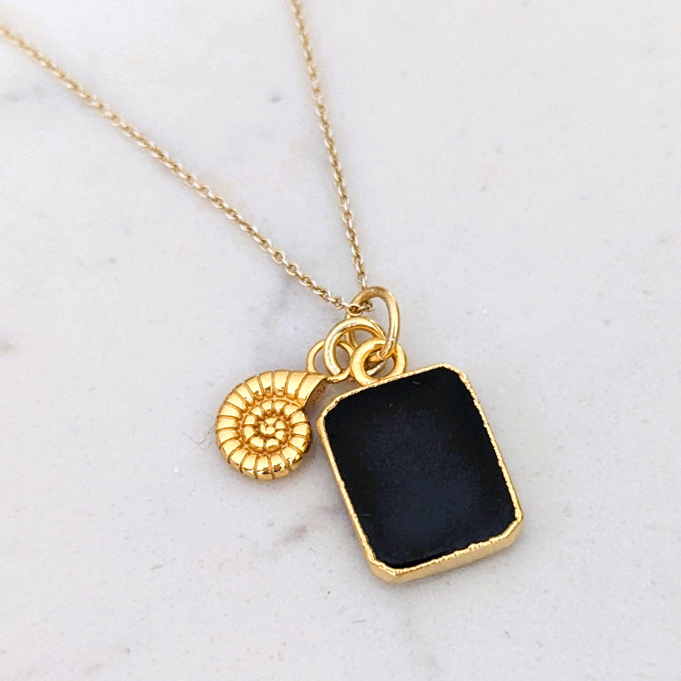 The Duo Black Onyx Necklace - 18ct Gold Plated
