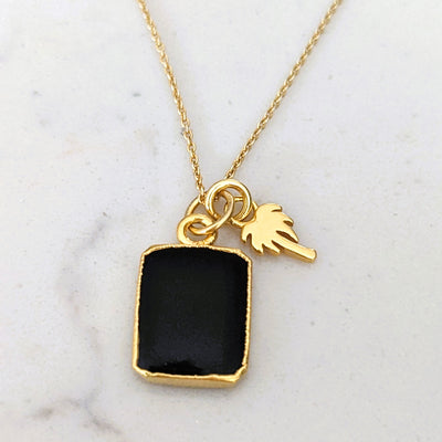 black onyx rectangular pendant necklace