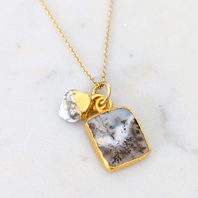 dendritic agate and white howlite pendant necklace