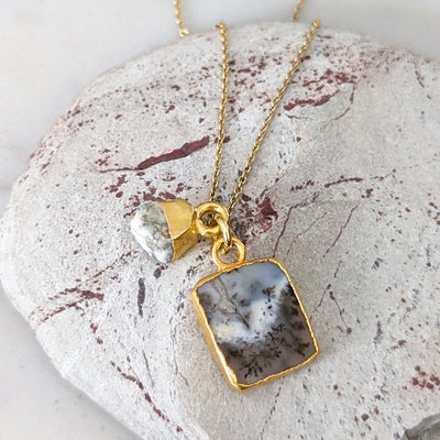 dendritic agate and white howlite pendant necklace