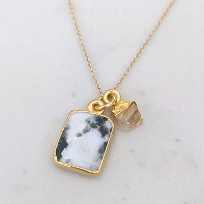 The Duo Tree Agate Necklace - 18ct Gold Plated