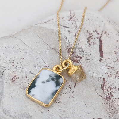 The Duo Tree Agate Necklace - 18ct Gold Plated
