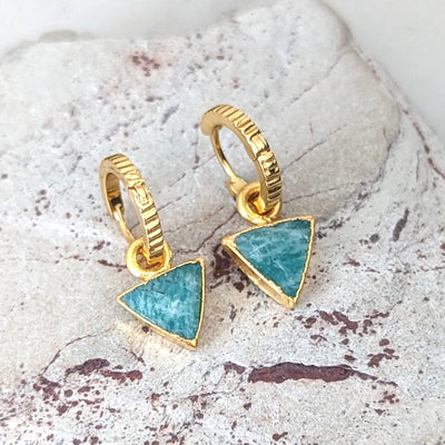 gold plated amazonite gemstone triangle hoop earrings