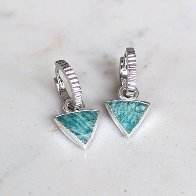 sterling silver amazonite gemstone hoop earrings
