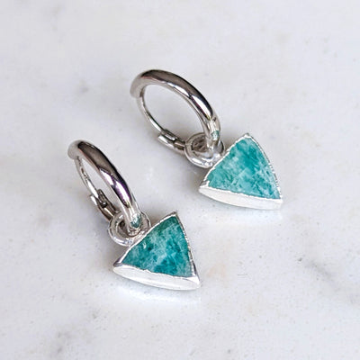 sterling silver amazonite triangular charm earrings