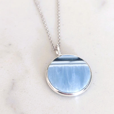 sterling silver blue opal October birthstone necklace