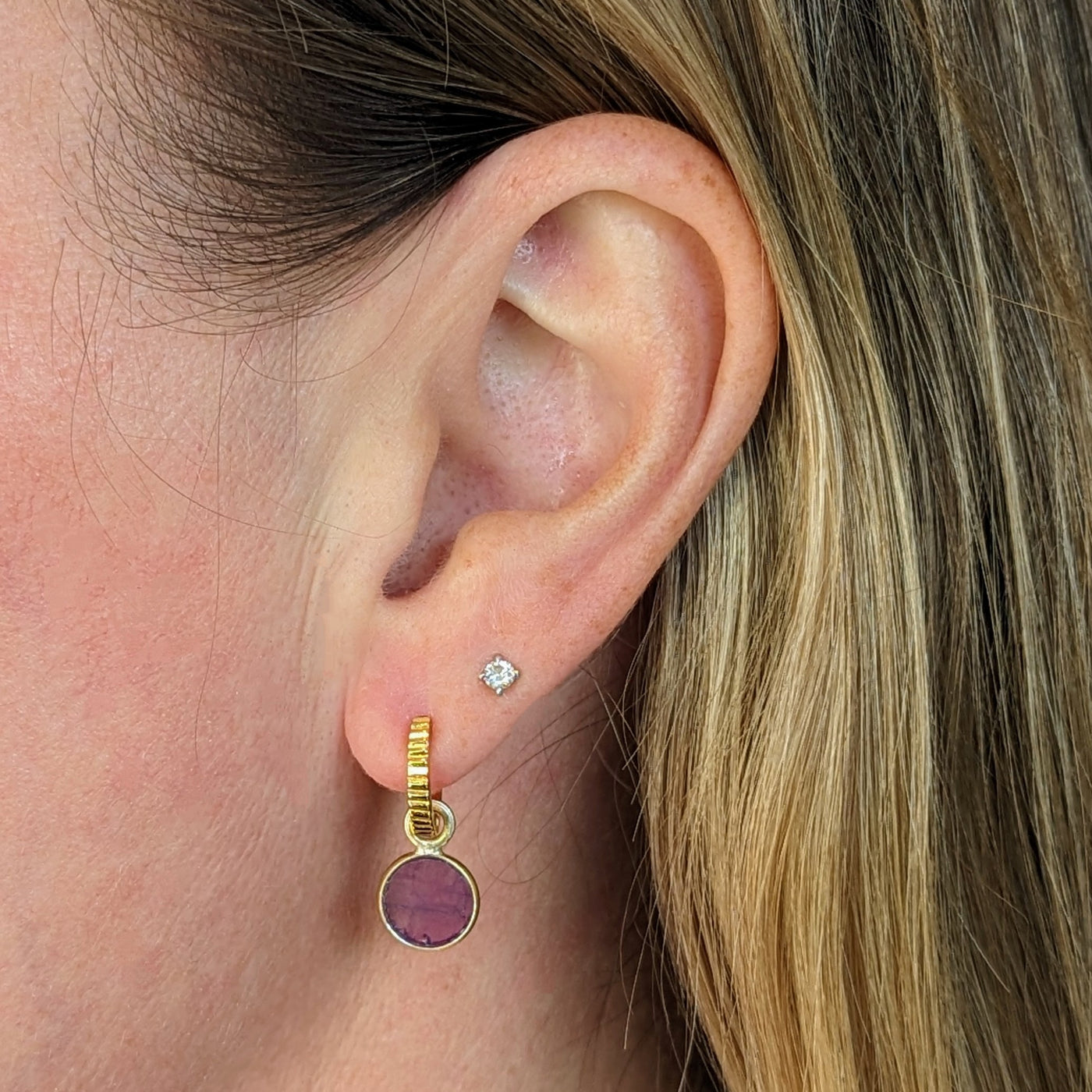 gold amethyst February birthstone earrings
