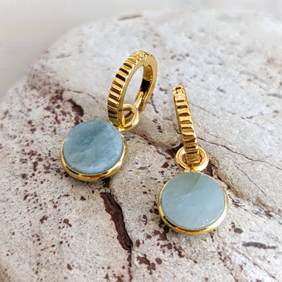 gold aquamarine March birthstone earrings