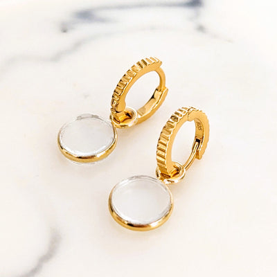 gold clear quartz April birthstone earrings