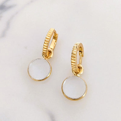 gold clear quartz April birthstone earrings