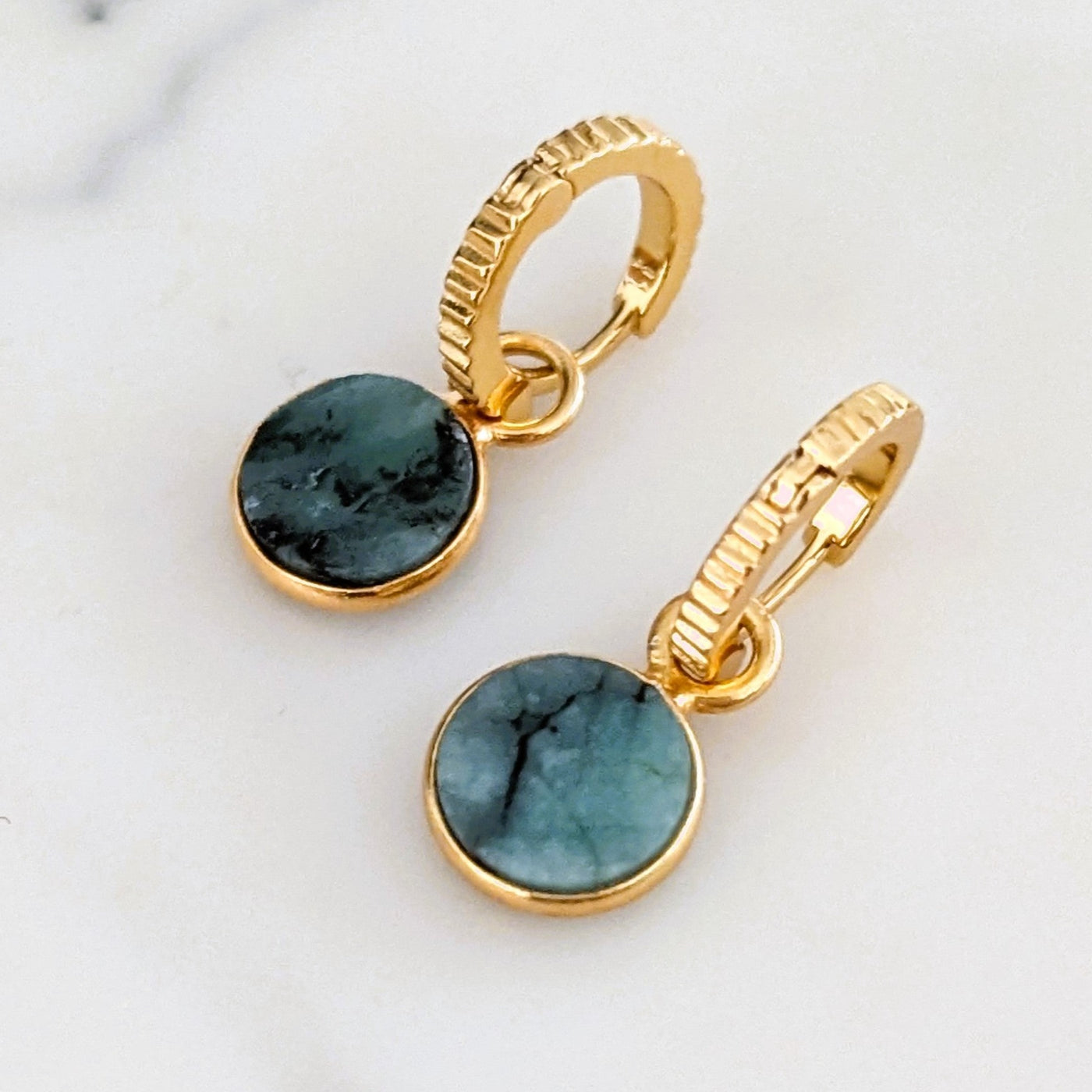 gold emerald May birthstone earrings