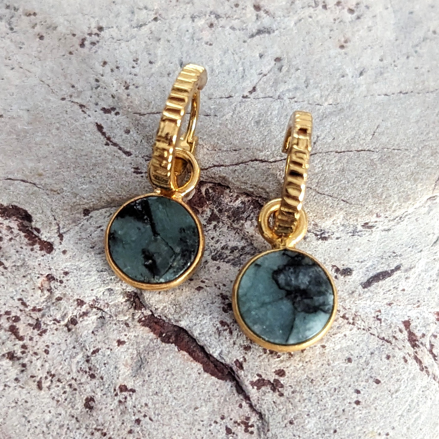 gold emerald May birthstone earrings