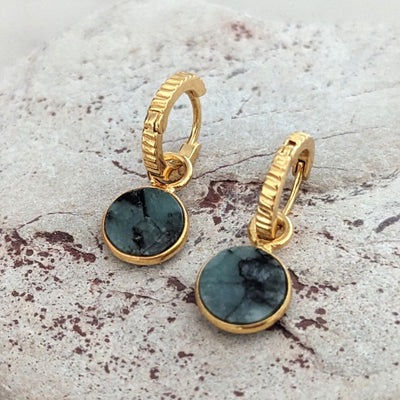 gold emerald May birthstone earrings