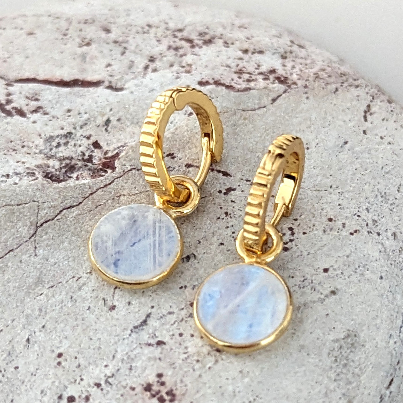 gold moonstone June birthstone earrings