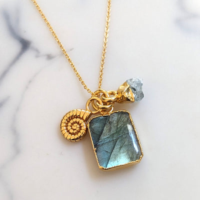 gold labradorite pendant charm necklace
