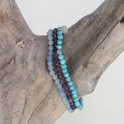 amethyst, aquamarine and turquoise gemstone bracelet set