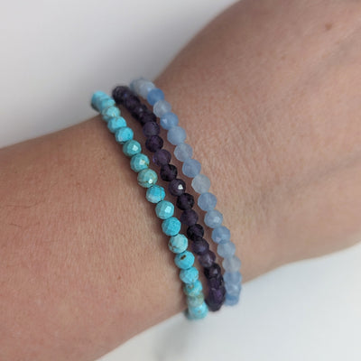 amethyst, aquamarine and turquoise gemstone bracelet set
