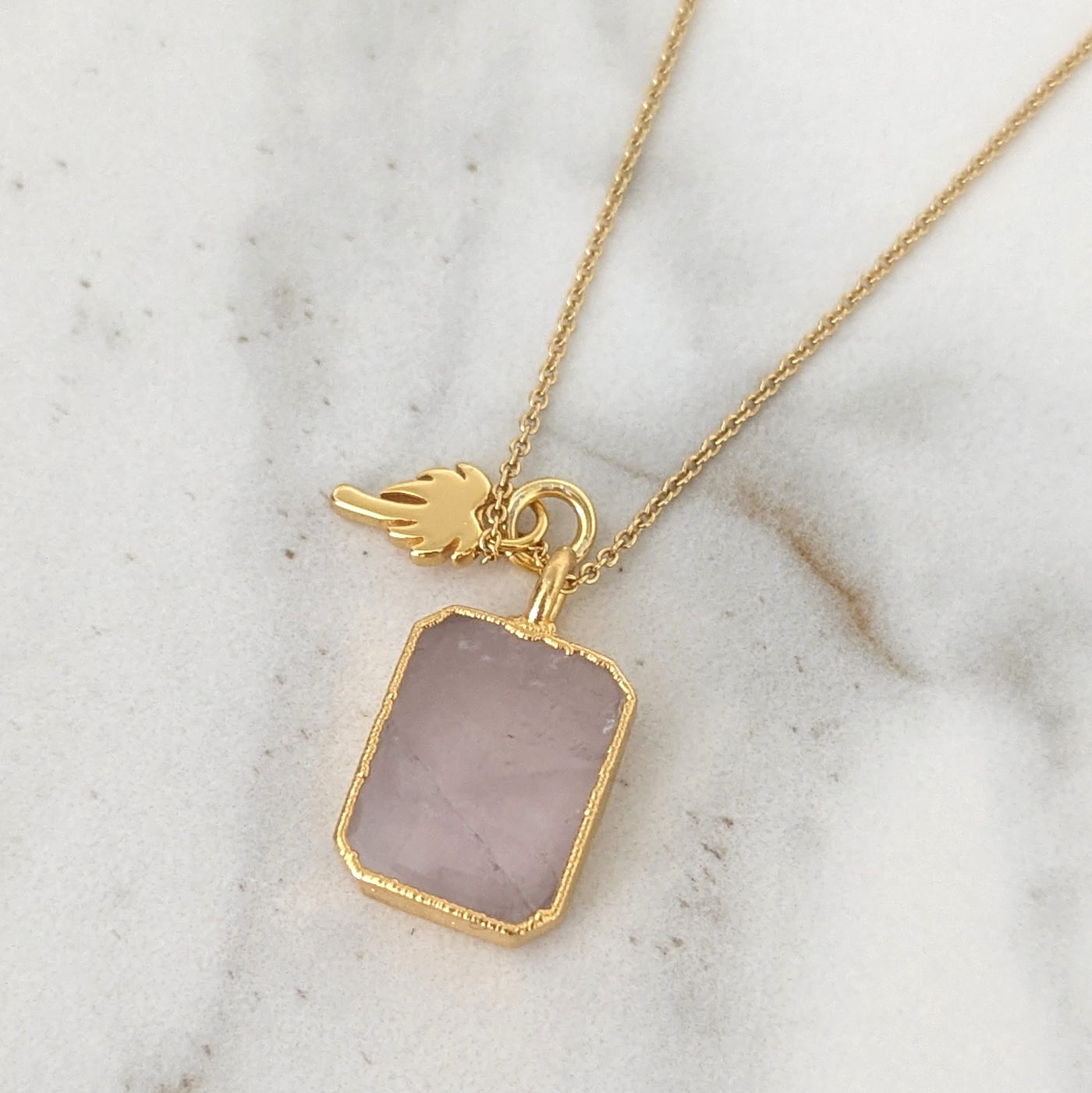 The Duo Rose Quartz Necklace - 18ct Gold Plated