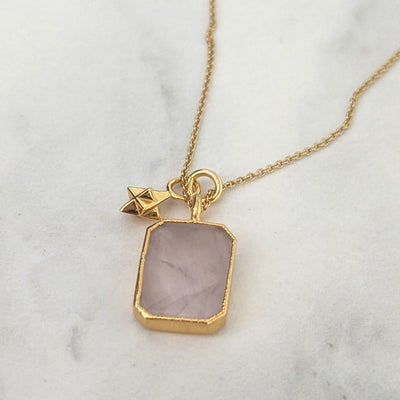 The Duo Rose Quartz Necklace - 18ct Gold Plated