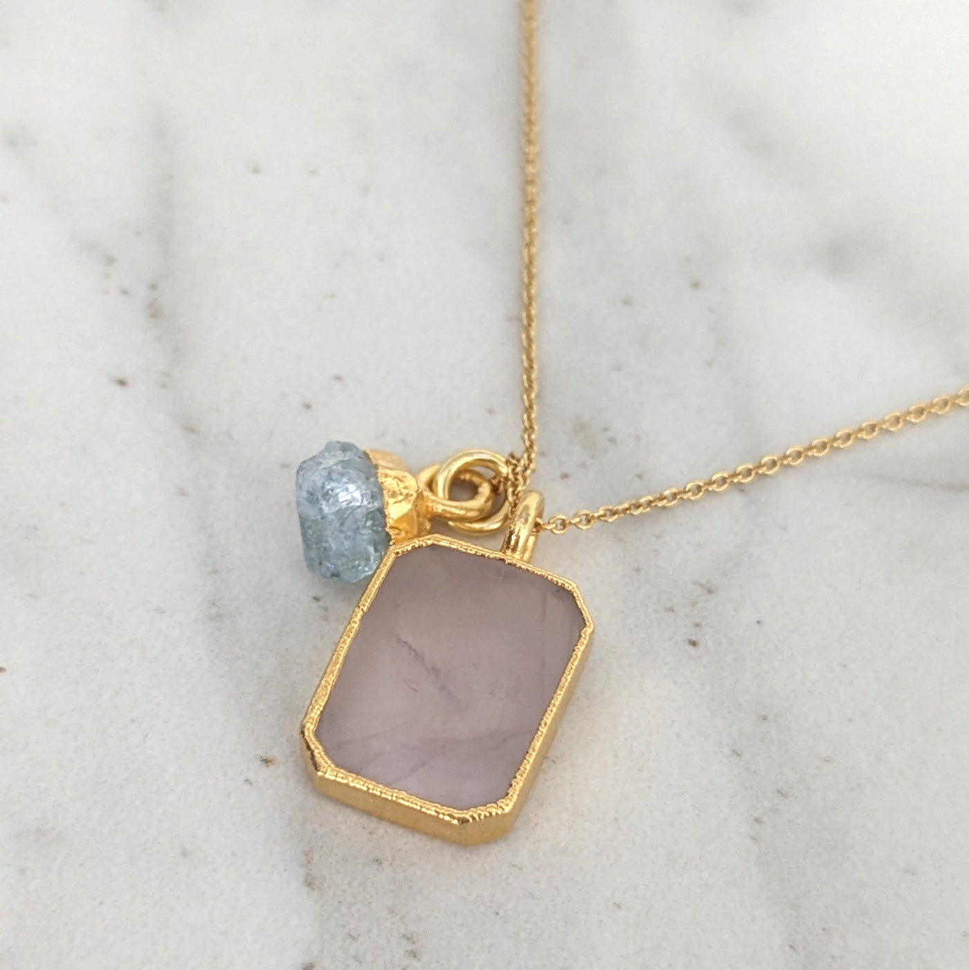 The Duo Rose Quartz Necklace - 18ct Gold Plated