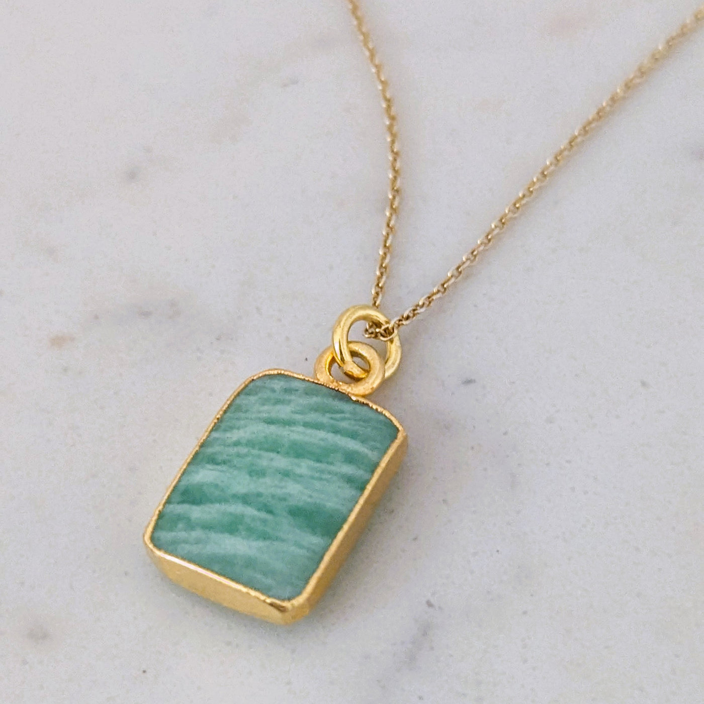 The Rectangle Amazonite Gemstone Necklace - 18ct Gold Plated