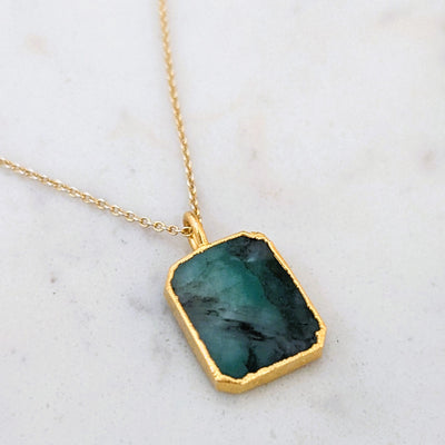 18 carat gold plated emerald rectangular pendant necklace