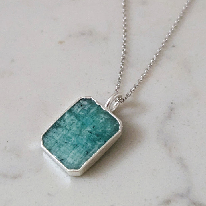 sterling silver amazonite rectangular pendant necklace