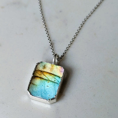 sterling silver labradorite rectangular pendant necklace