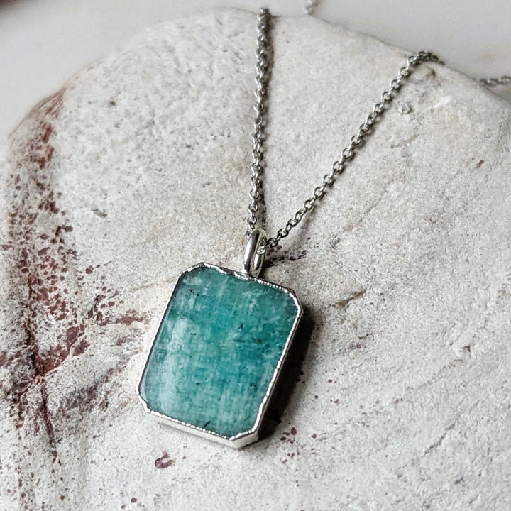 sterling silver amazonite rectangular pendant necklace 