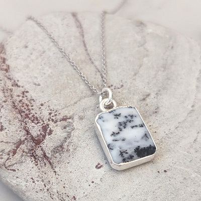 sterling silver dendritic agate rectangular pendant necklace