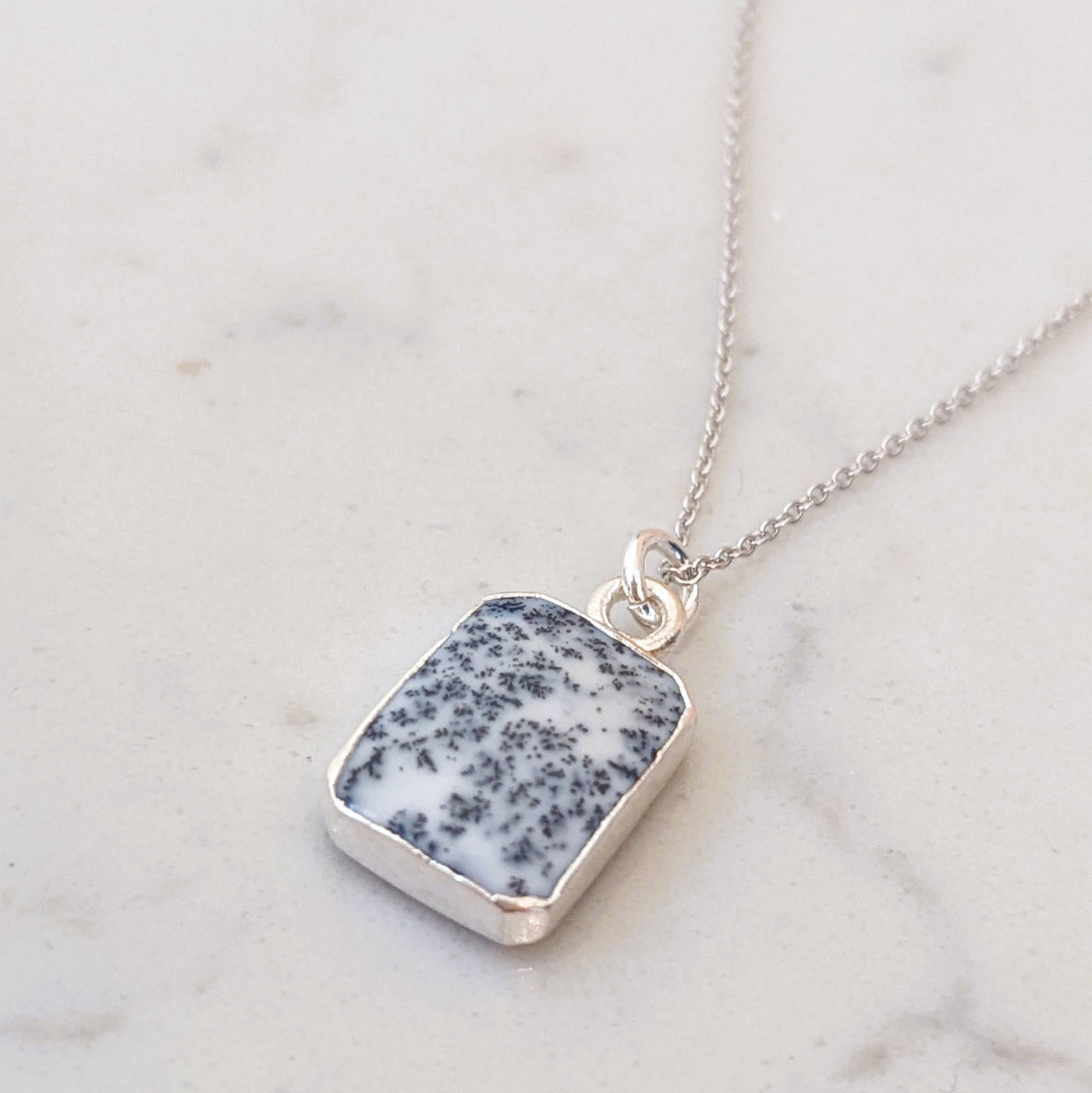 sterling silver dendritic agate rectangular pendant necklace