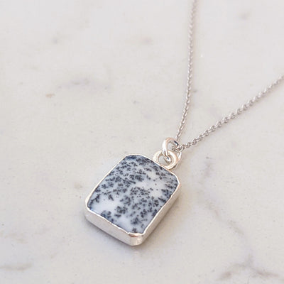 sterling silver dendritic agate rectangular pendant necklace