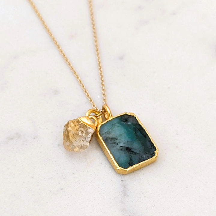 emerald and citrine gemstone pendant necklace