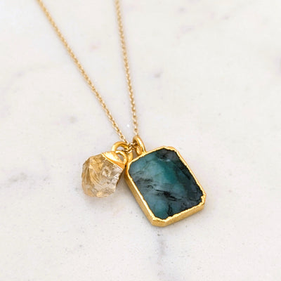 emerald and citrine gemstone pendant necklace