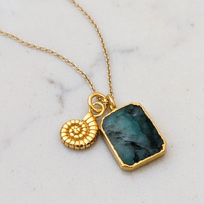 emerald and ammonite gemstone pendant necklace