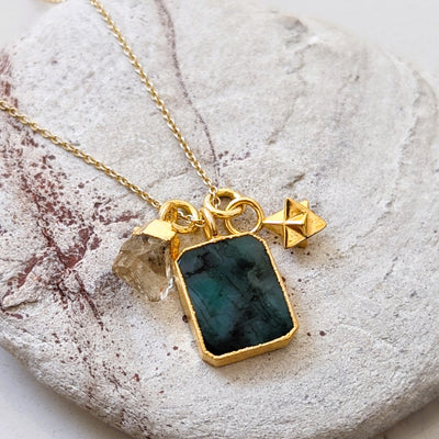 emerald and citrine gemstone pendant necklace
