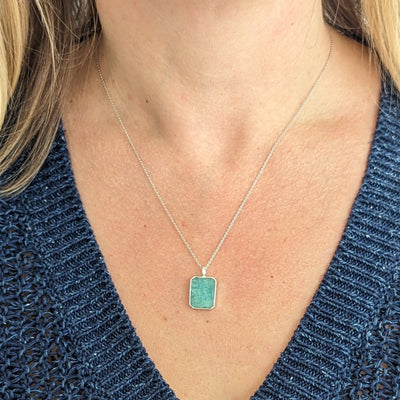 The Rectangle Amazonite Gemstone Necklace - Sterling Silver