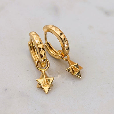 The Tetrahedron Accent Pyramid Hoop Earrings - 18ct Gold Plated