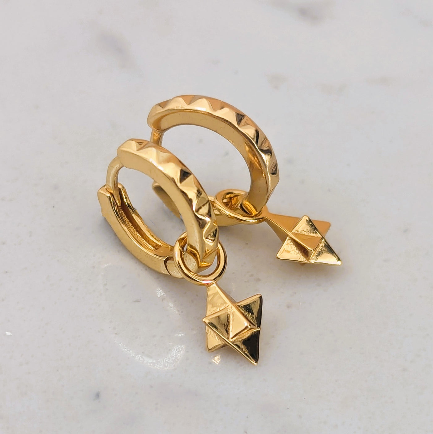The Tetrahedron Accent Pyramid Hoop Earrings - 18ct Gold Plated