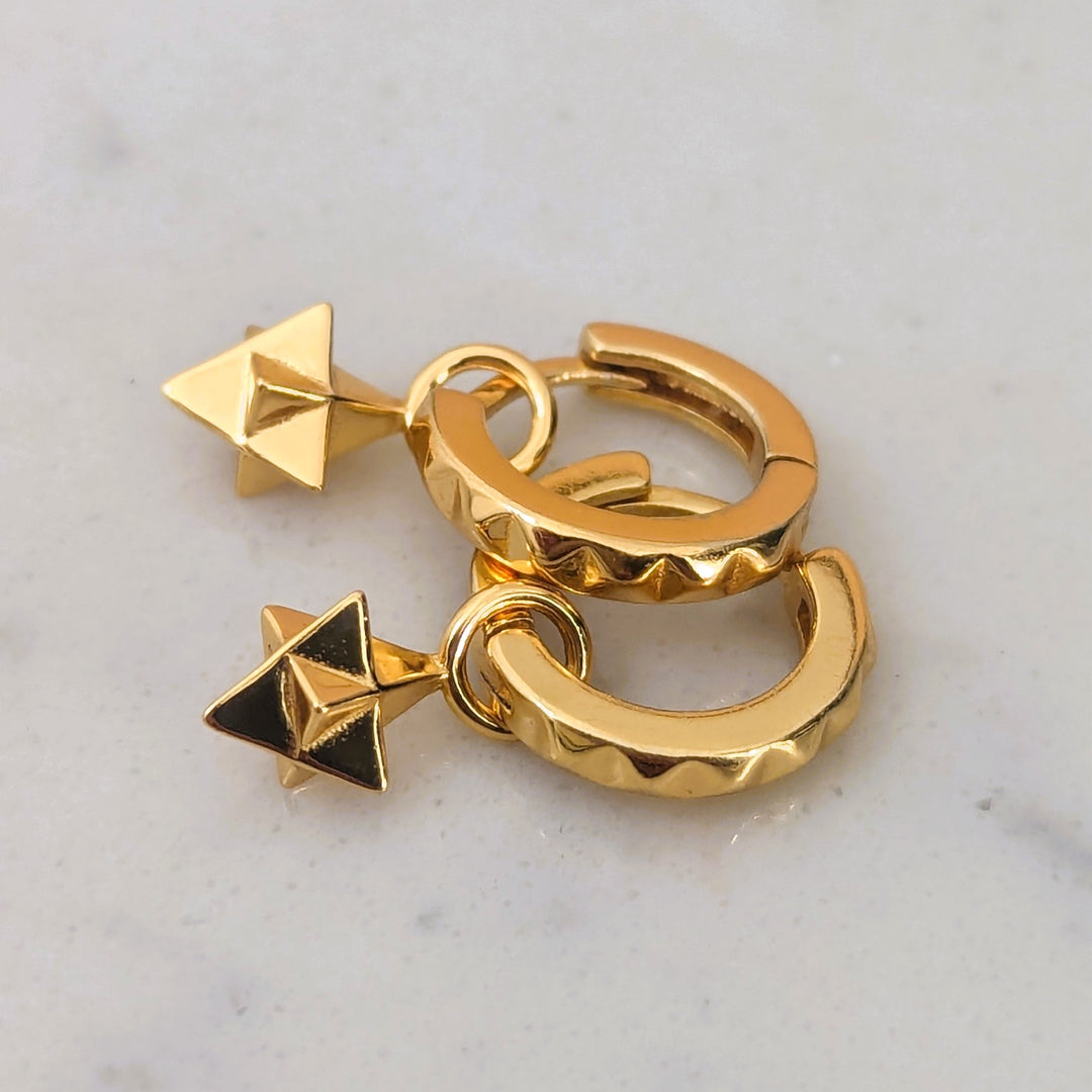 18 carat gold plated tetrahedron star hoop earrings