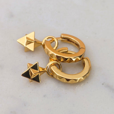 18 carat gold plated tetrahedron star hoop earrings