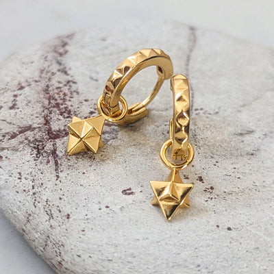 18 carat gold plated tetrahedron star hoop earrings
