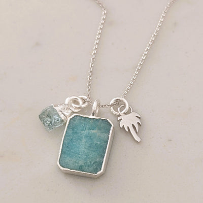 sterling silver amazonite and aquamarine pendant necklace