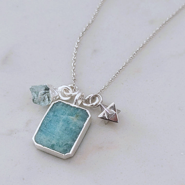 Amazonite and Aquamarine silver necklace