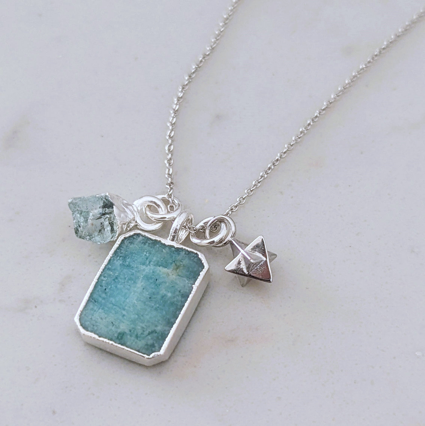Amazonite and Aquamarine silver necklace