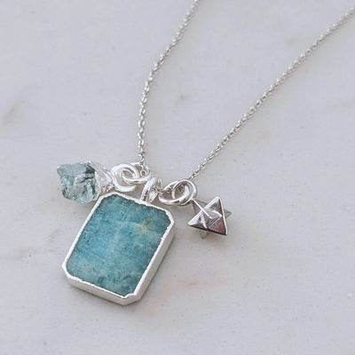 Amazonite and Aquamarine silver necklace