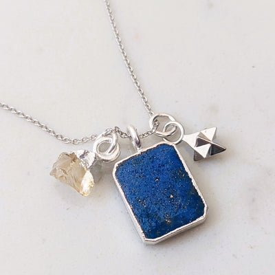 sterling silver lapis lazuli and citrine pendant necklace