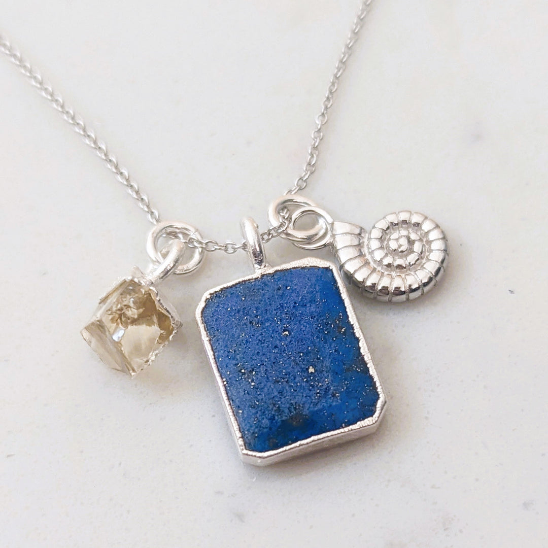 sterling silver lapis lazuli and citrine pendant necklace