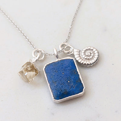 sterling silver lapis lazuli and citrine pendant necklace